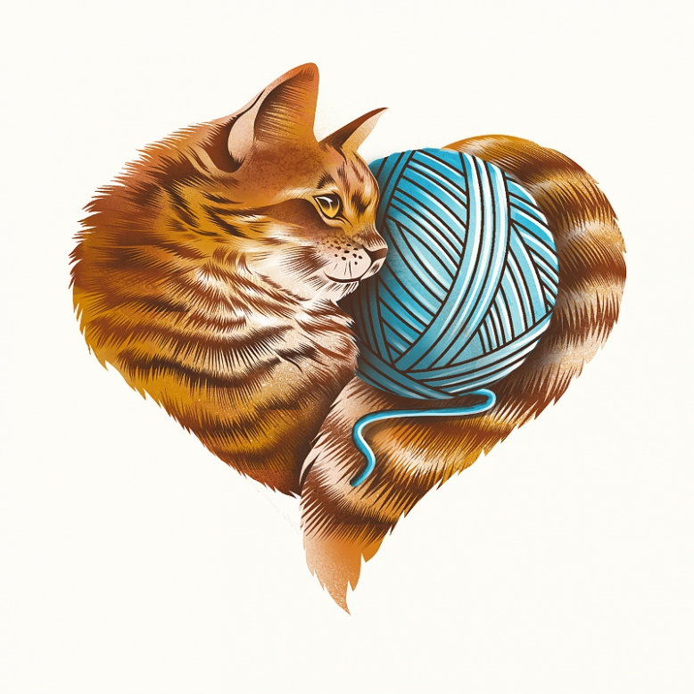 Heart Knitting Kitten