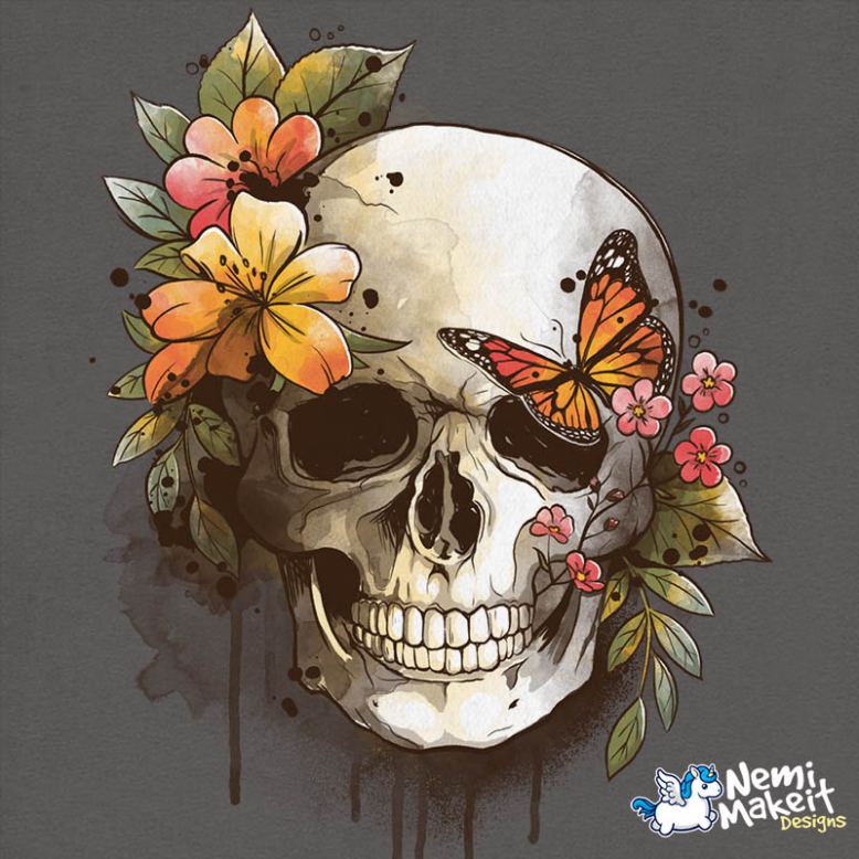 spring skull watercolor