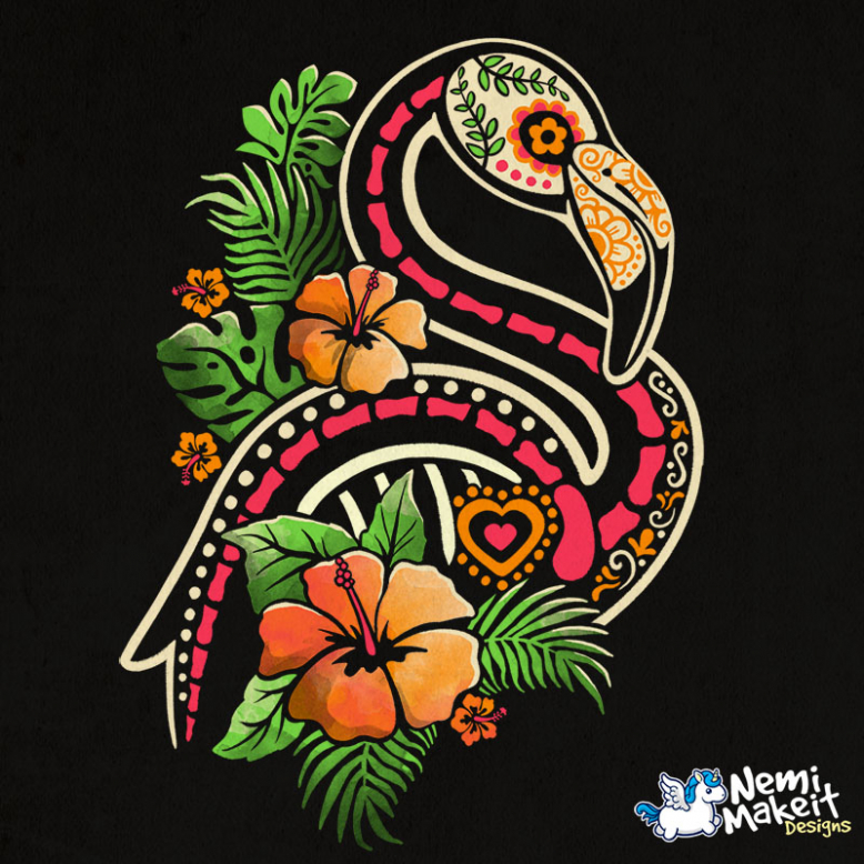 Flamingo tropical calavera