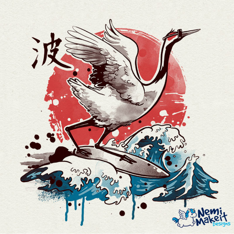 surfer crane bird