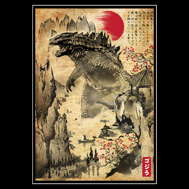 Kaiju in Japan woodblock