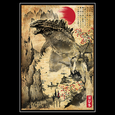 Kaiju in Japan woodblock