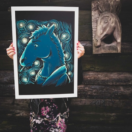 Plakat z koniem w artystycznym stylu.