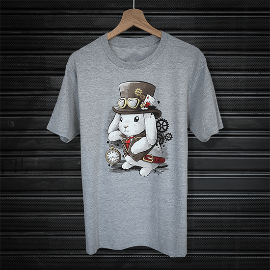 Koszulka z królikiem w stylu steampunk.