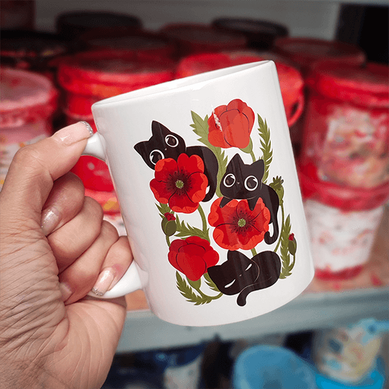 Poppies and black cats