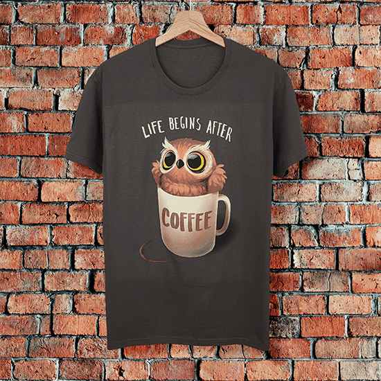 Koszulka z sową. Koszulka życie zaczyna się po kawie