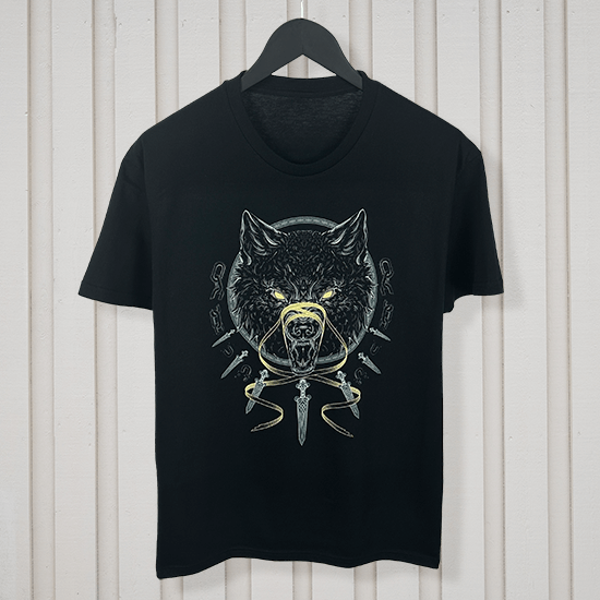 T-shirt z motywem Fenrira – nordyckiego wilka z mitologii, idealny dla fanów wikingów