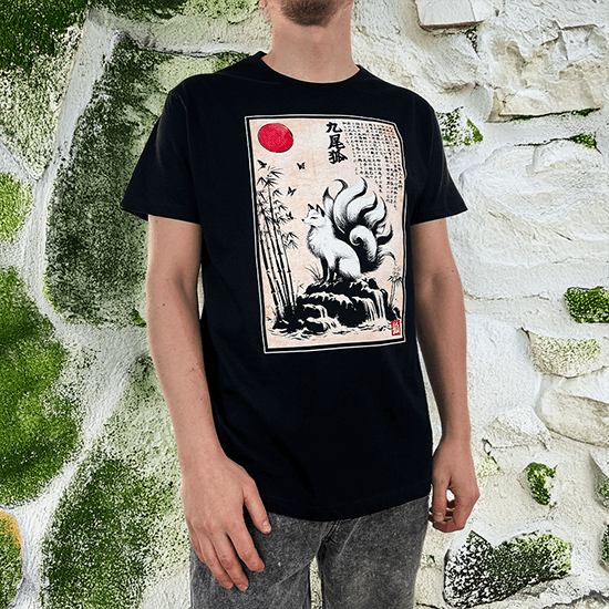Koszulka Kitsune drzeworyt z lisem.