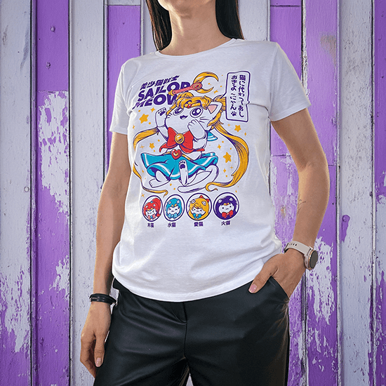 Koszulka anime z kocią czarodziejką z księżyca – magiczny nadruk i stylowy design.