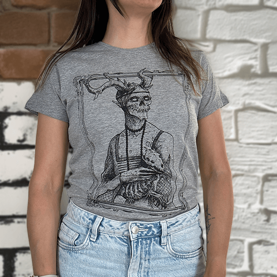 Koszulka z nadrukiem kościotrupa w stylu „Dama z gronostajem” z napisem „Lady with an Ermine” – oryginalny i artystyczny design