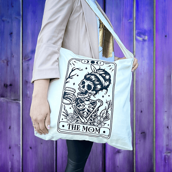 Torba bawełniana The Tarot Mom z postacią kościotrupa – ezoteryczny design inspirowany kartami tarota, idealna dla mam z dystansem, poczuciem humoru i magicznym spojrzeniem na świat